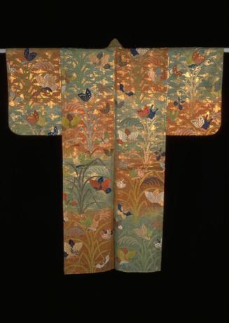 Noh robe with design of butterfly, pampas grass, and cloud