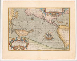 Maris Pacifici quod vulgo Mar del Zud; (Map of) the Pacific Ocean commonly called the Sea of the South