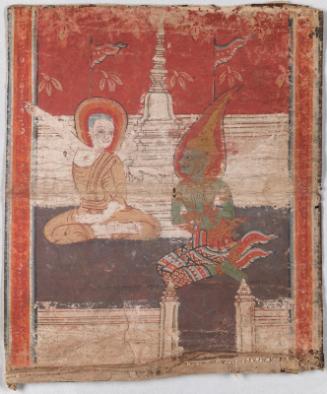 The deity Indra meets Phra Malai, from a manuscript of scenes from the story of the holy monk Phra Malai