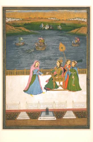 A lady of rank on a terrace, with attendants