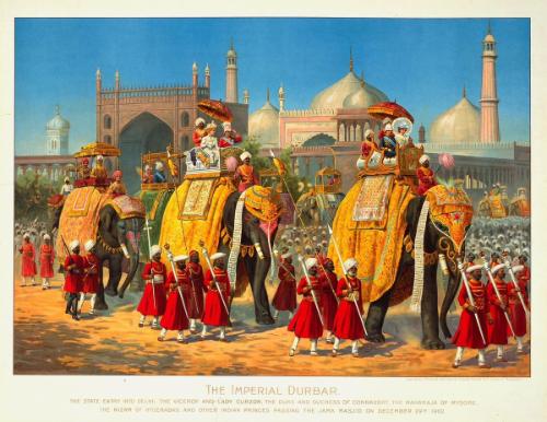 The Imperial Durbar. The State Entry into Delhi. The Viceroy and Lady Curzon, the Duke and Duchess of Connaught, the Maharaja of Mysore, the Nizam of Hyderabad and Other Indian Princes Passing the Jama Masjid on December 29th, 1902