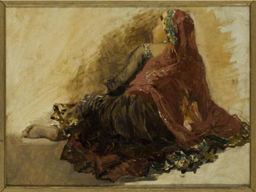 A study of a reclining dancer (Nautch Girl) at Banaras