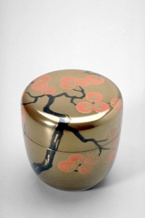 Tea container (natsume) with persimmon design