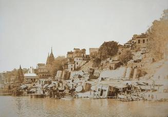 View of sunken buildings along Ganges