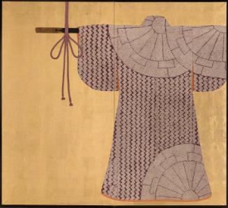 Screen with Edo-period kosode fragments featuring wheel decoration