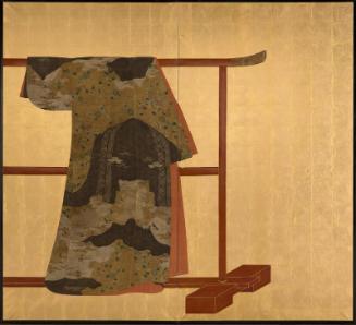 Screen with Edo-period kosode fragments featuring wisteria design