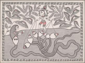 Krishna overcoming the serpent Kaliya