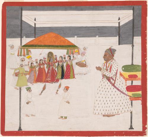 Raja Prithvi Singh of Orchha watching a dance performance