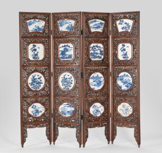 Folding screen with porcelain panels