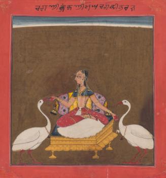 A woman with cranes, personifying a musical mode (Konkani Ragini) from a Ragamala series