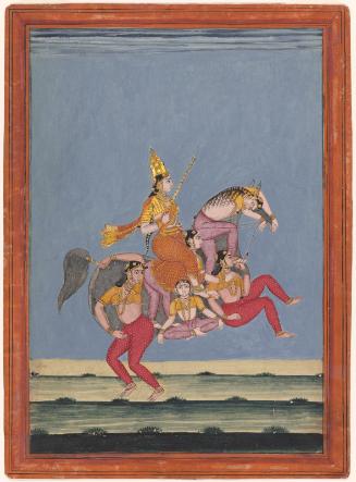 Woman riding composite horse