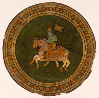 Krishna riding composite horse (playing card for the game of ganjifa)