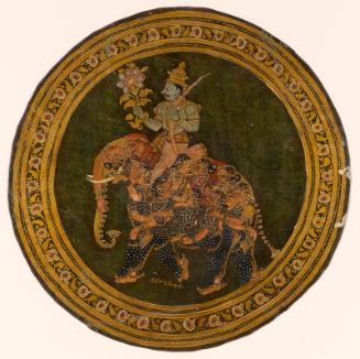 Kama riding composite elephant (playing card for the game of ganjifa)