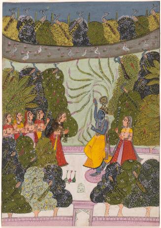 The Hindu god Krishna with female devotees