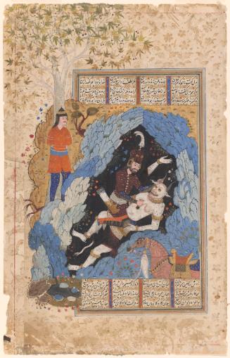 The hero Rustam kills the White Demon, from a manuscript of the Shahnama (Book of Kings)