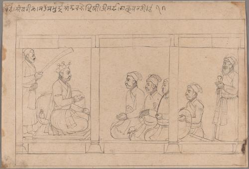 Palace scene with men and a ruler