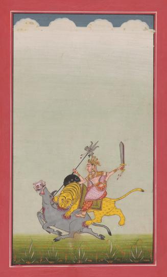 The Hindu deity Durga killing the buffalo demon