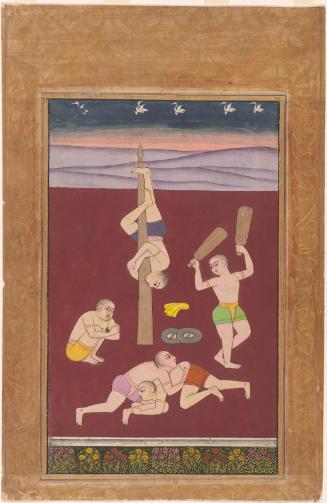 Five athletes, symbolizing a musical mode (Deshakha Raga)