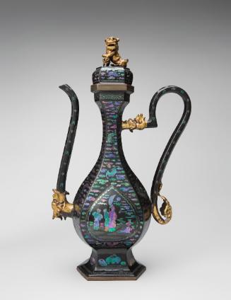 Covered ewer with figures in a landscape