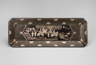 Rectangular tray with officials traveling on horses