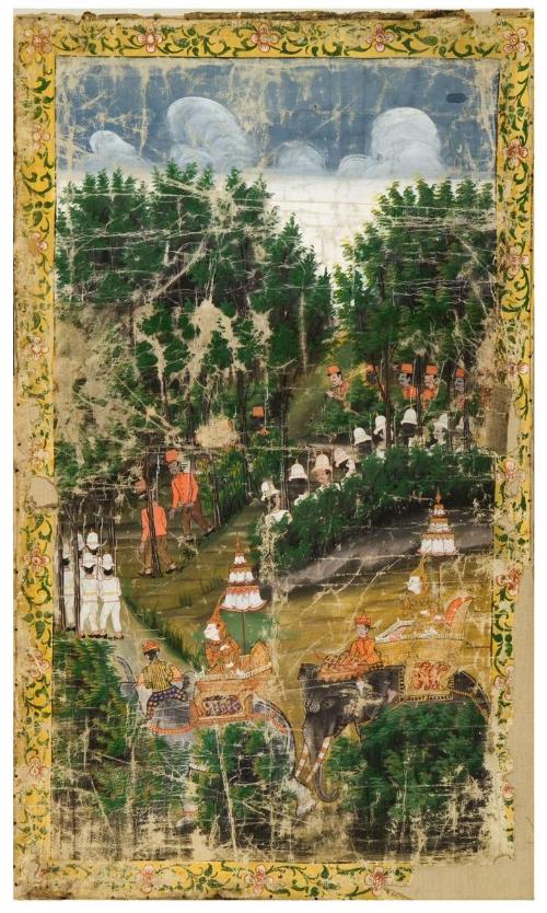 Vessantara and his father return to the capital (?), a scene from the next-to-last life of the Buddha (Vessantara Jataka)