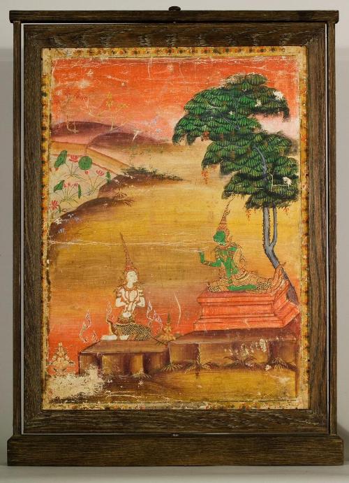 Indra grants Phusati ten favors before she descends from heaven to become the mother of Vessantara, a scene from the next-to-last life of the Buddha (Vessantara Jataka) - side A; Another scene from the next-to-last life of the Buddha (Vessantara Jataka) - side B