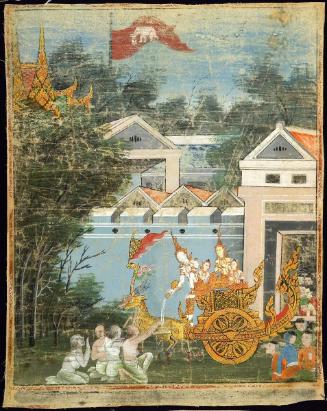 Vessantara gives away the chariot, a scene from the next-to-last life of the Buddha (Vessantara Jataka)