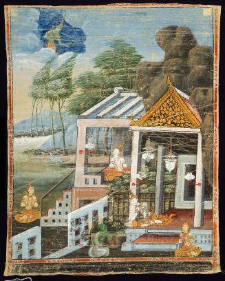 Vessantara gives away his wife, a scene from the next-to-last life of the Buddha (Vessantara Jataka)