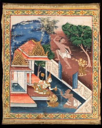 Vessantara gives away his children, a scene from the next-to-last life of the Buddha (Vessantara Jataka)