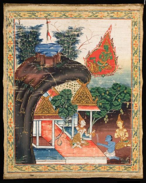 Vessantara gives away his wife, a scene from the next-to-last life of the Buddha (Vessantara Jataka)