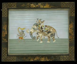 Demons and a composite elephant, with 18th century English Chinoiserie frame